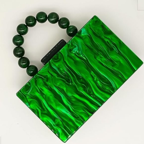 SPECTACULAR Green Purse Marbled Acrylic Handbag or Shoulder Bag Never Used - Picture 5 of 7